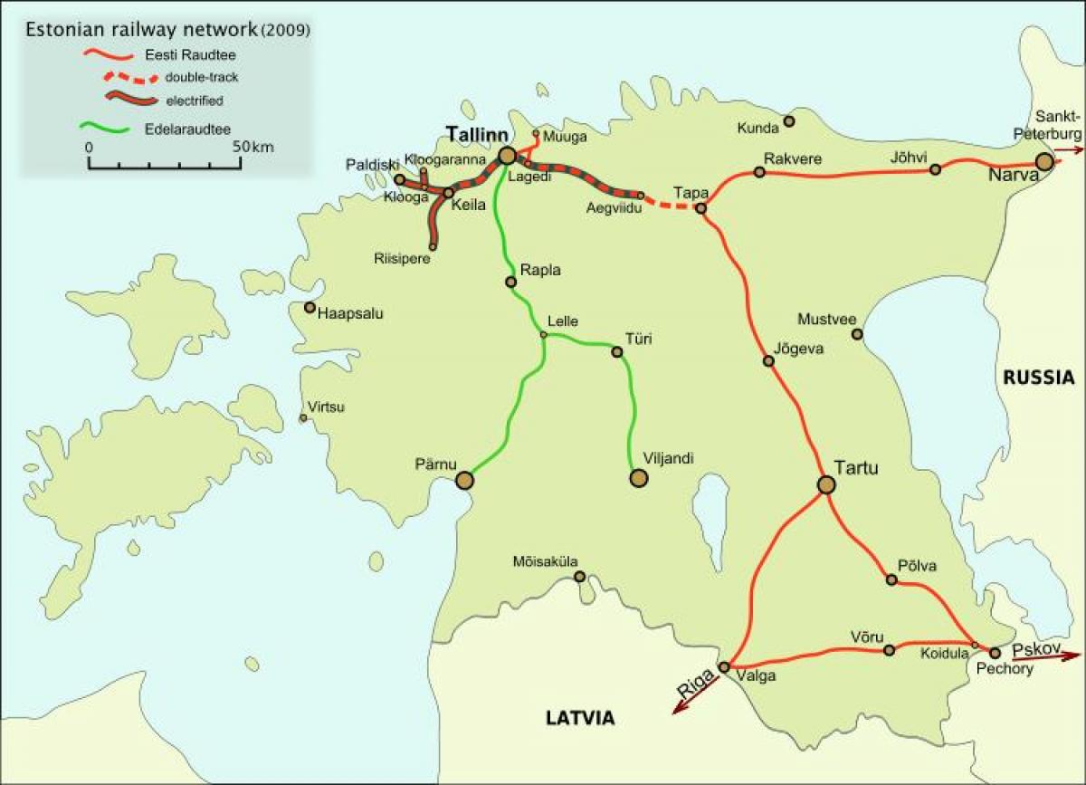 kort over estiske jernbaner