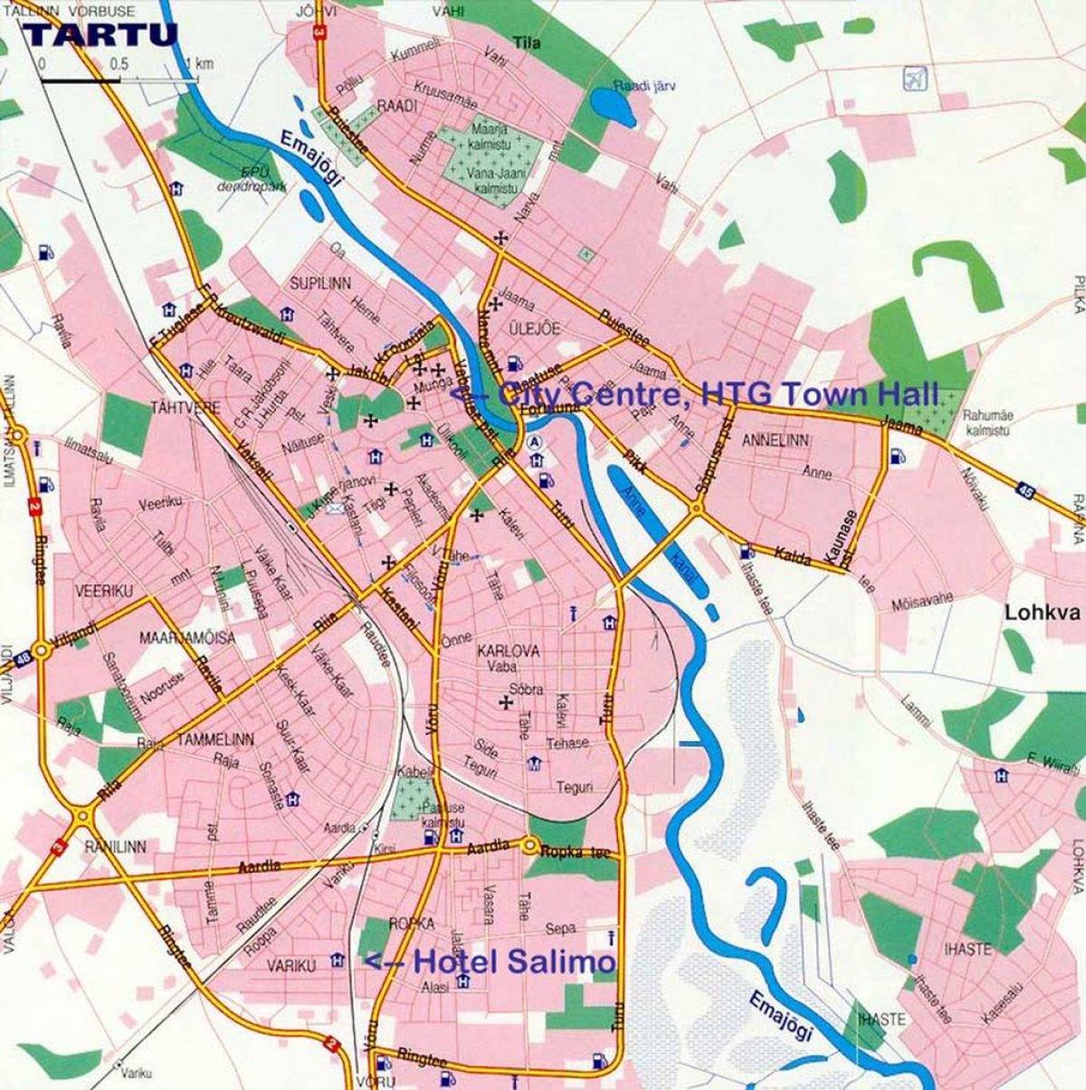 kort over tartu i Estland